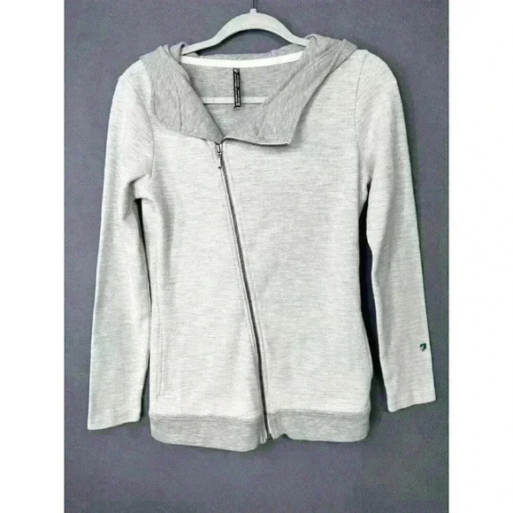 Kuhl Arva Hoodie Jacket Womens XS Lt Gray Jacquard Cotton Asymmetrical Full Zip - Picture 3 of 11